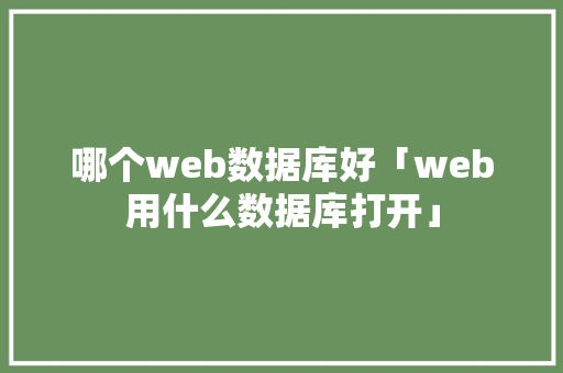 哪个web数据库好「web用什么数据库打开」