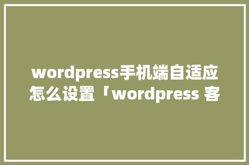 wordpress手机端自适应怎么设置「wordpress 客户端」