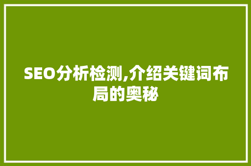 SEO分析检测,介绍关键词布局的奥秘 SEO分析检测,介绍关键词布局的奥秘 Web前端
