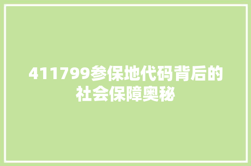 411799参保地代码背后的社会保障奥秘