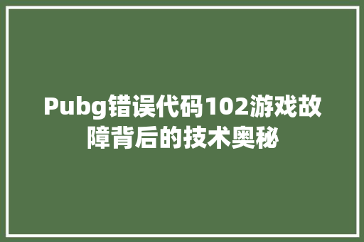 Pubg错误代码102游戏故障背后的技术奥秘 友链在线