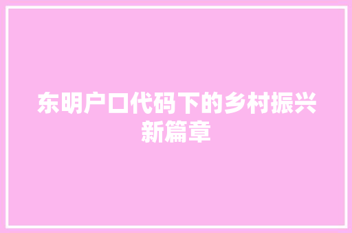 东明户口代码下的乡村振兴新篇章 服务器/数据库