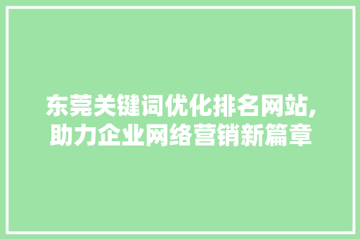 东莞关键词优化排名网站,助力企业网络营销新篇章