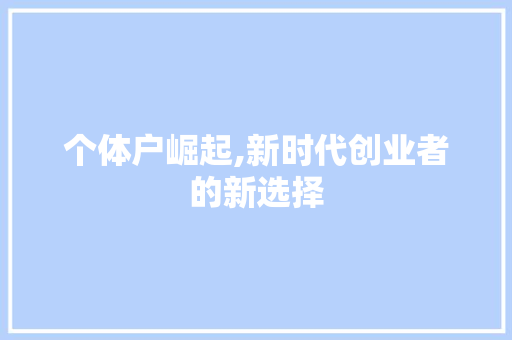 个体户崛起,新时代创业者的新选择