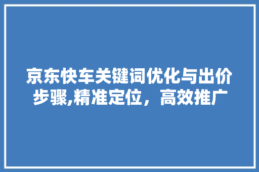 京东快车关键词优化与出价步骤,精准定位，高效推广