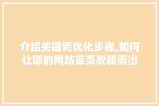 介绍关键词优化步骤,如何让您的网站首页脱颖而出