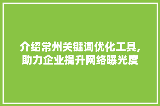 介绍常州关键词优化工具,助力企业提升网络曝光度