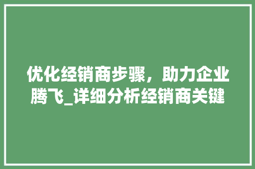 优化经销商步骤，助力企业腾飞_详细分析经销商关键词优化之路