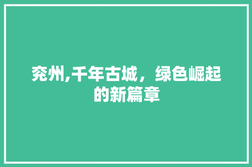 兖州,千年古城，绿色崛起的新篇章