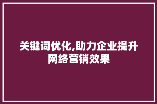 关键词优化,助力企业提升网络营销效果