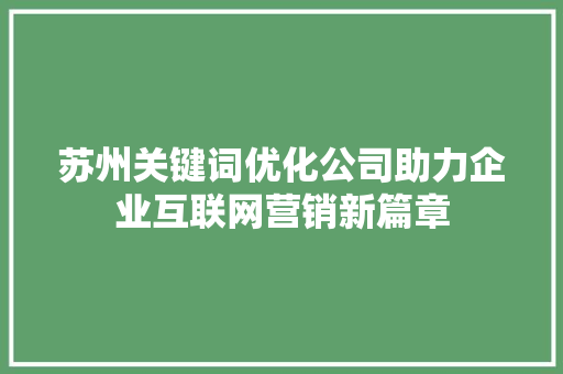 苏州关键词优化公司助力企业互联网营销新篇章
