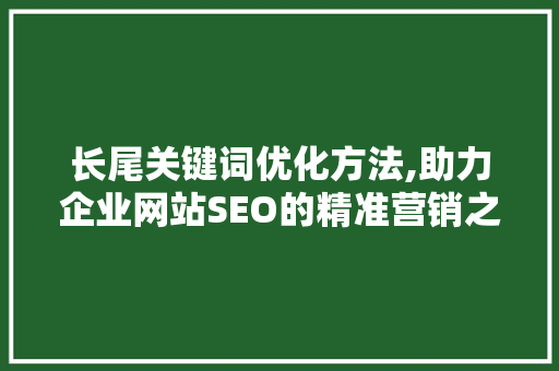 长尾关键词优化方法,助力企业网站SEO的精准营销之路