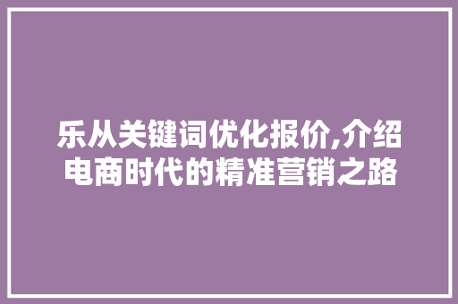乐从关键词优化报价,介绍电商时代的精准营销之路
