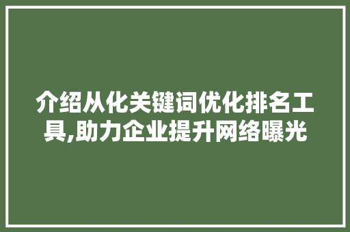 介绍从化关键词优化排名工具,助力企业提升网络曝光度