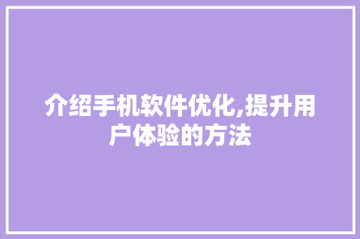 介绍手机软件优化,提升用户体验的方法 WordPress教程