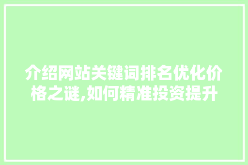 介绍网站关键词排名优化价格之谜,如何精准投资提升网站流量