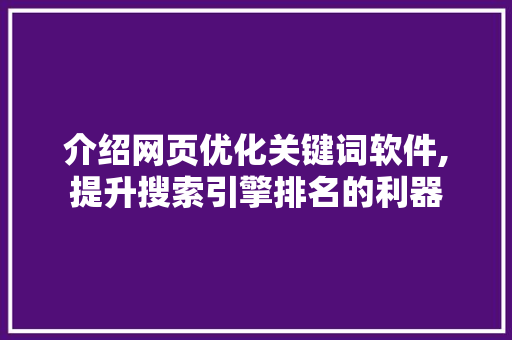 介绍网页优化关键词软件,提升搜索引擎排名的利器