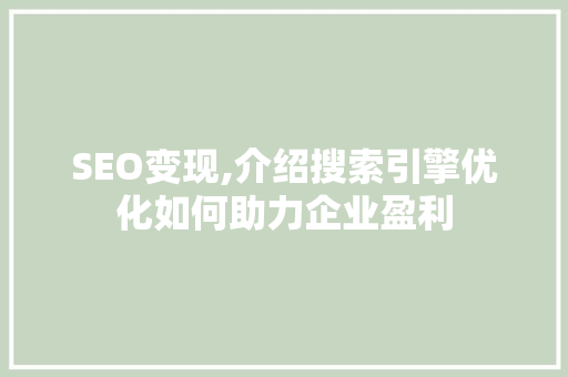 SEO变现,介绍搜索引擎优化如何助力企业盈利