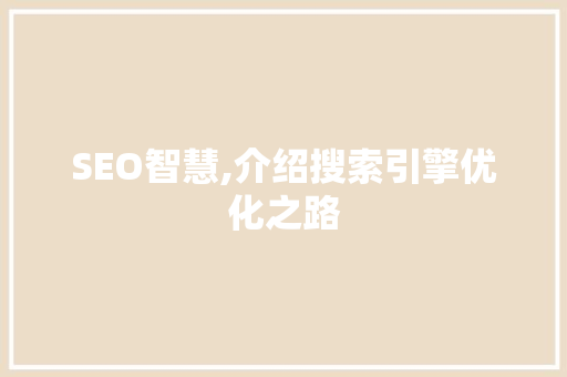SEO智慧,介绍搜索引擎优化之路