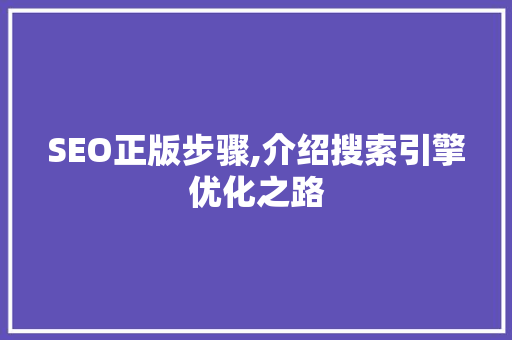 SEO正版步骤,介绍搜索引擎优化之路 服务器/数据库