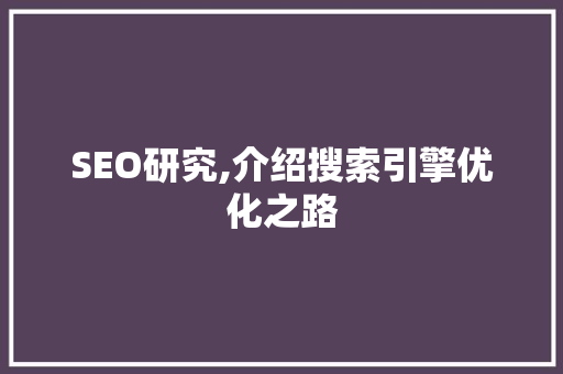 SEO研究,介绍搜索引擎优化之路