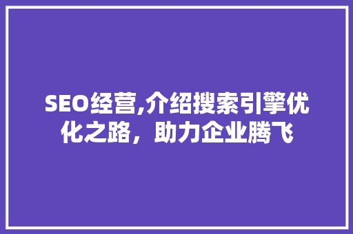 SEO经营,介绍搜索引擎优化之路，助力企业腾飞