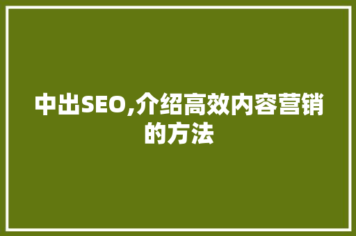 中出SEO,介绍高效内容营销的方法
