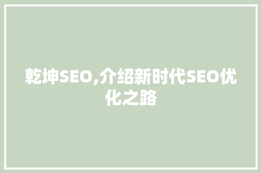 乾坤SEO,介绍新时代SEO优化之路