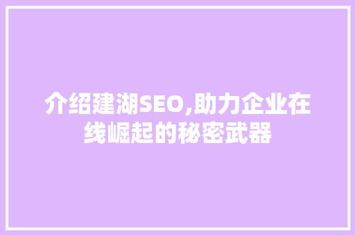 介绍建湖SEO,助力企业在线崛起的秘密武器