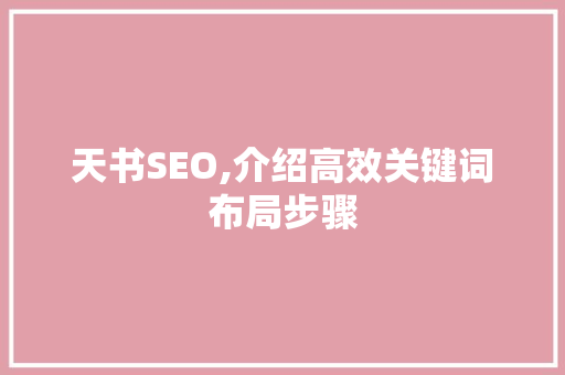 天书SEO,介绍高效关键词布局步骤