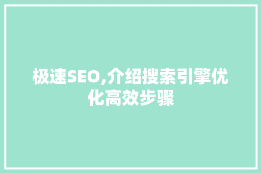 极速SEO,介绍搜索引擎优化高效步骤