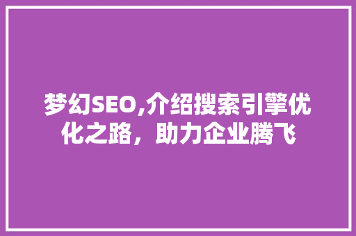 梦幻SEO,介绍搜索引擎优化之路，助力企业腾飞 WordPress教程