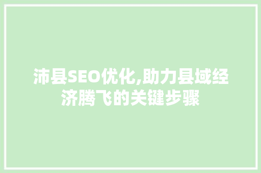 沛县SEO优化,助力县域经济腾飞的关键步骤