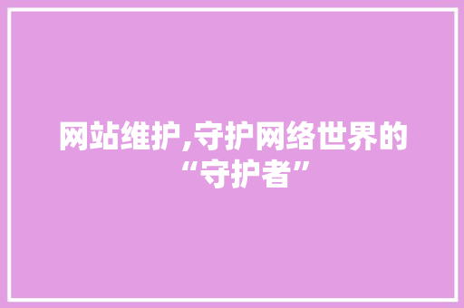 网站维护,守护网络世界的“守护者”