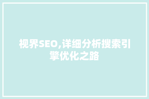 视界SEO,详细分析搜索引擎优化之路 建站教程