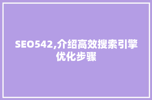 SEO542,介绍高效搜索引擎优化步骤