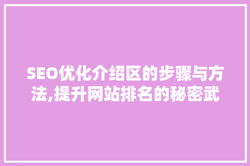 SEO优化介绍区的步骤与方法,提升网站排名的秘密武器