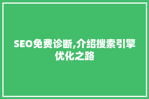 SEO免费诊断,介绍搜索引擎优化之路