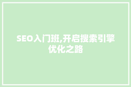 SEO入门班,开启搜索引擎优化之路