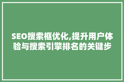 SEO搜索框优化,提升用户体验与搜索引擎排名的关键步骤