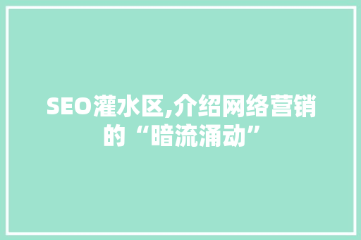 SEO灌水区,介绍网络营销的“暗流涌动”