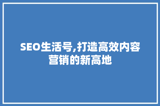 SEO生活号,打造高效内容营销的新高地