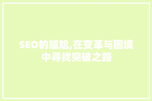 SEO的尴尬,在变革与困境中寻找突破之路
