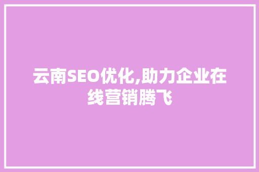 云南SEO优化,助力企业在线营销腾飞