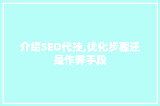 介绍SEO代挂,优化步骤还是作弊手段
