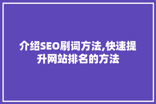 介绍SEO刷词方法,快速提升网站排名的方法