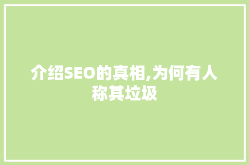 介绍SEO的真相,为何有人称其垃圾