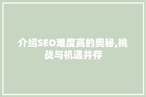 介绍SEO难度高的奥秘,挑战与机遇并存
