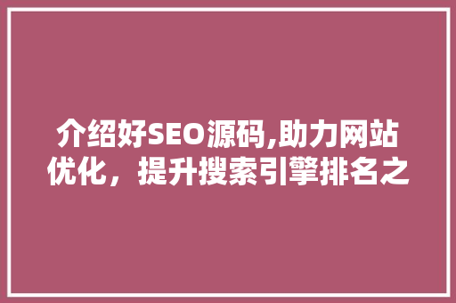 介绍好SEO源码,助力网站优化，提升搜索引擎排名之路 SEO教程