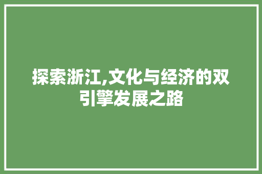 探索浙江,文化与经济的双引擎发展之路